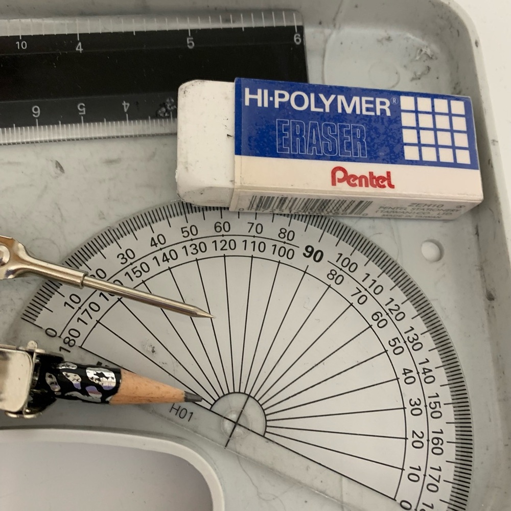 Buffalo 7 Piece Geometry Math Student School Set Compass Protractor Ruler Pencil - Picture 4 of 6